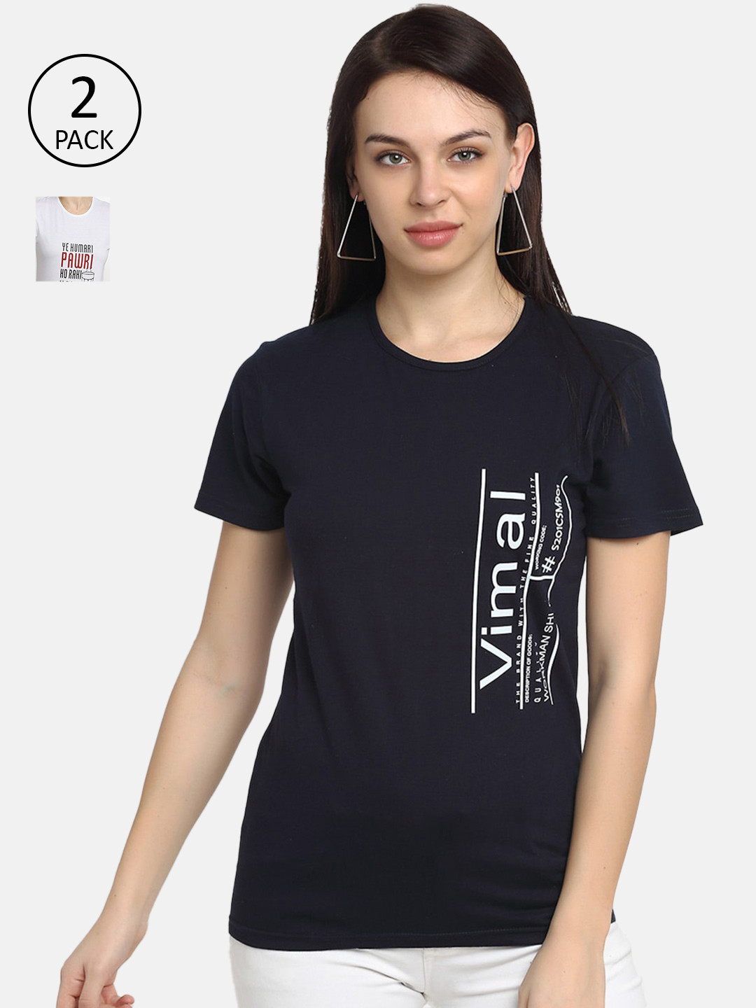

MACK JONNEY Women Pack of 2 Typography Printed Casual T-shirt, White