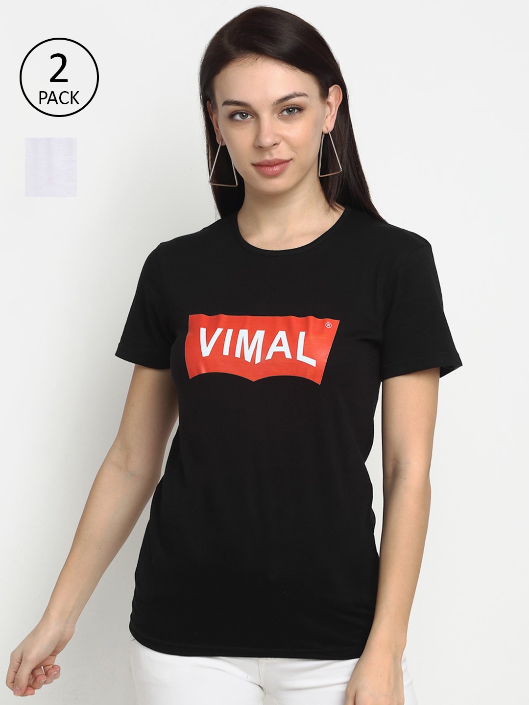 

MACK JONNEY Women Printed T-shirt - Pack of 2, Black