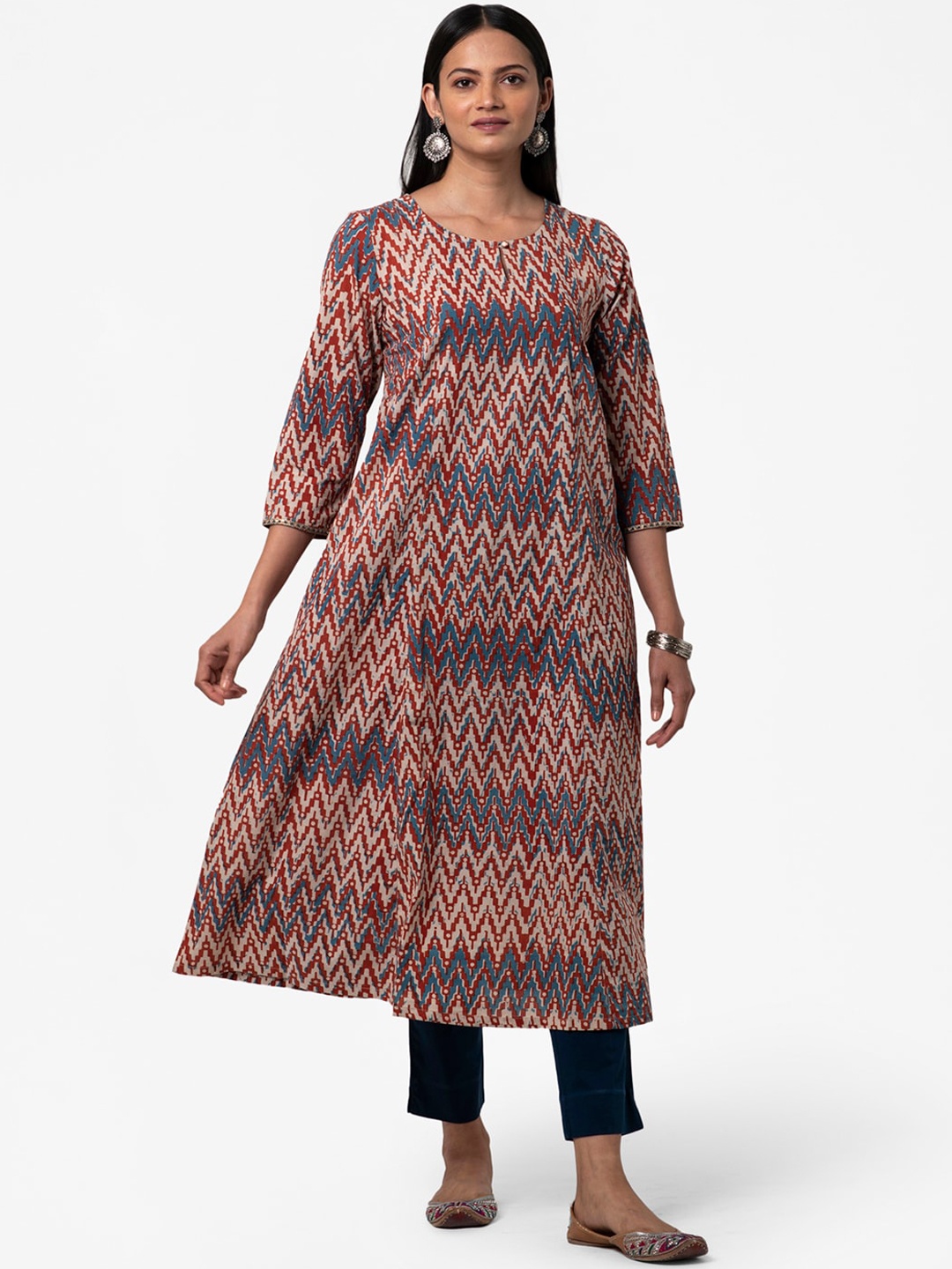

Fabindia Women Maroon Flared Sleeves Anarkali Kurta