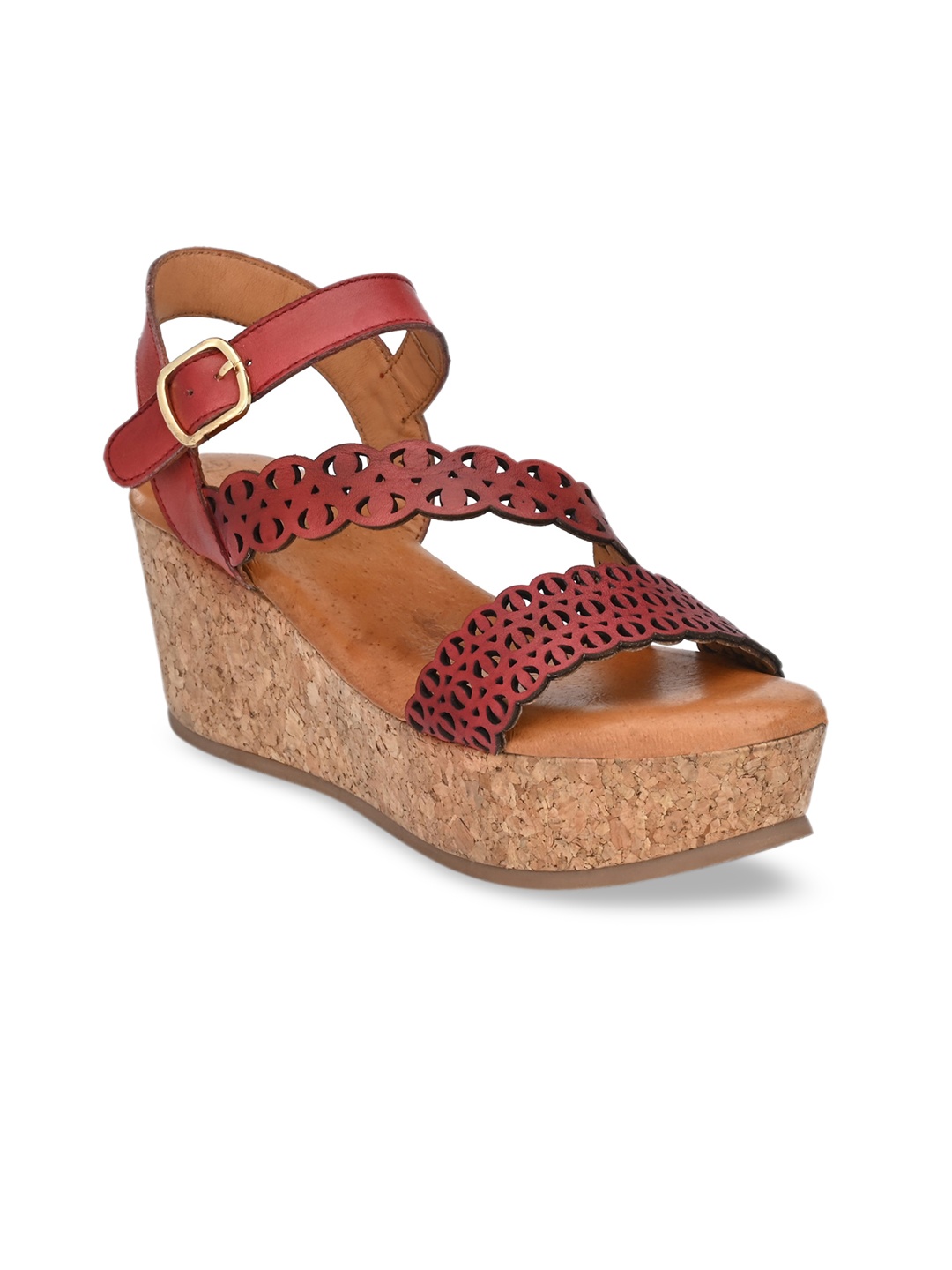 

Delize Red Printed Leather Wedge Sandals