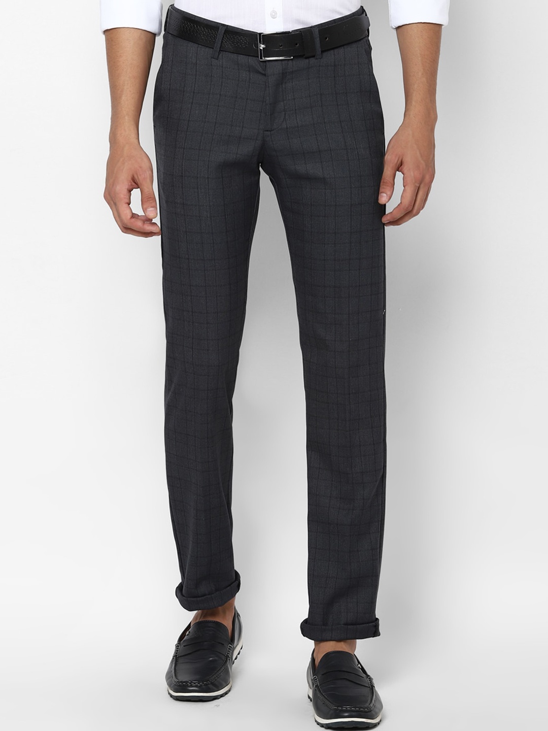 

Allen Solly Men Grey Checked Slim Fit Regular Trousers
