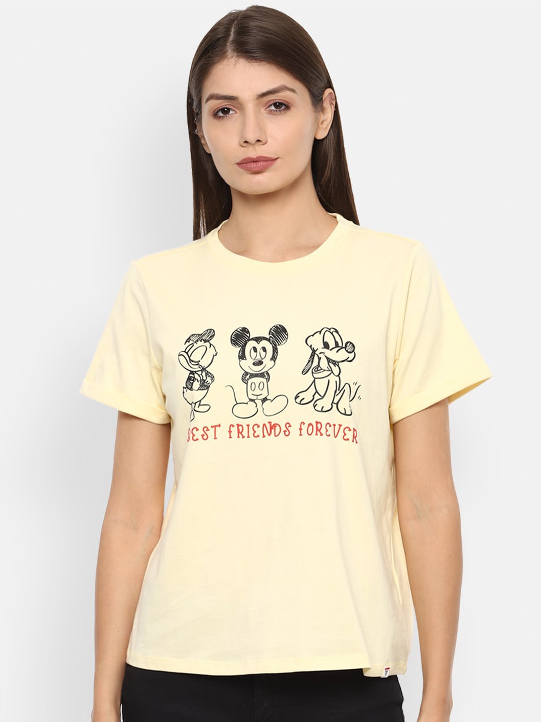 

Van Heusen Woman Yellow Mickey & Friends Printed Pure Cotton Casual Top