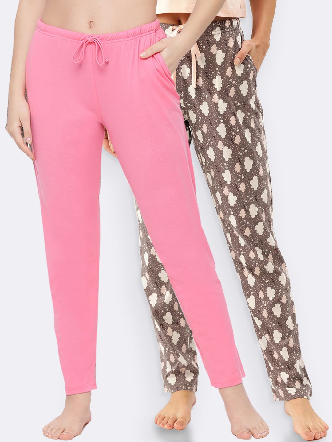 

Kanvin Women Pack Of 2 Pure Cotton Lounge Pants, Pink