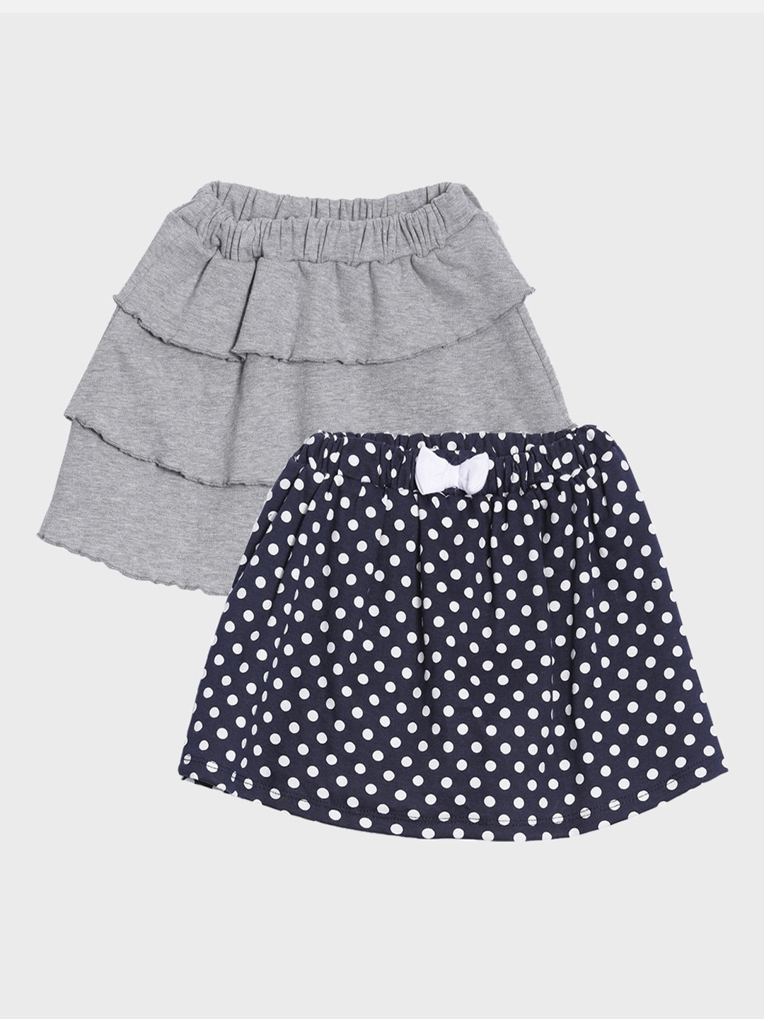 

Kryptic Girls Pack Of 2 Pure Cotton Knee-Length Skirts, Grey melange
