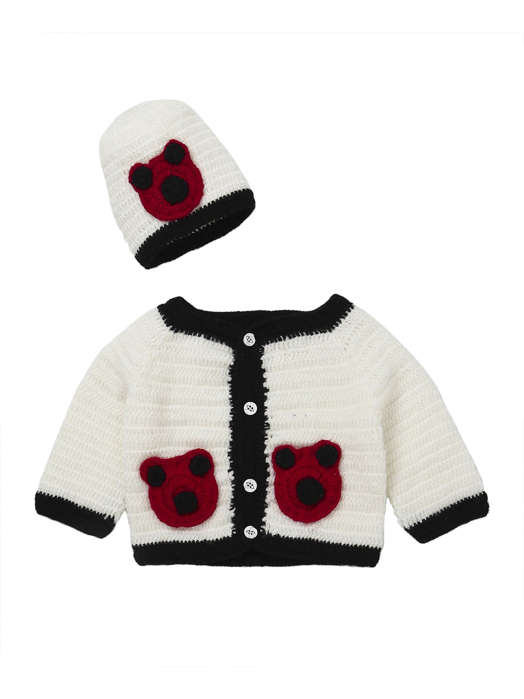

CHUTPUT Unisex Kids White & Black Embroidered Cardigan