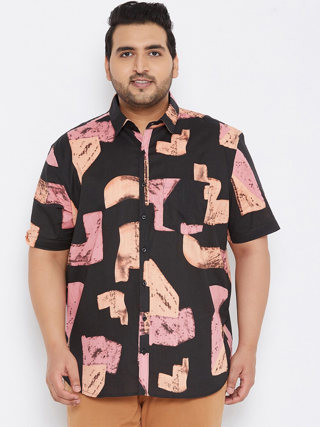 

Instafab Plus Men Black Printed Plus Size Casual Shirt