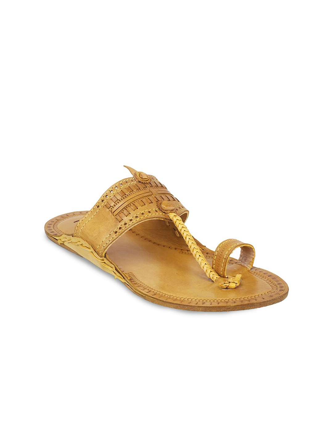 

Metro Men Mustard Yellow Ethnic Leather Comfort Sandals