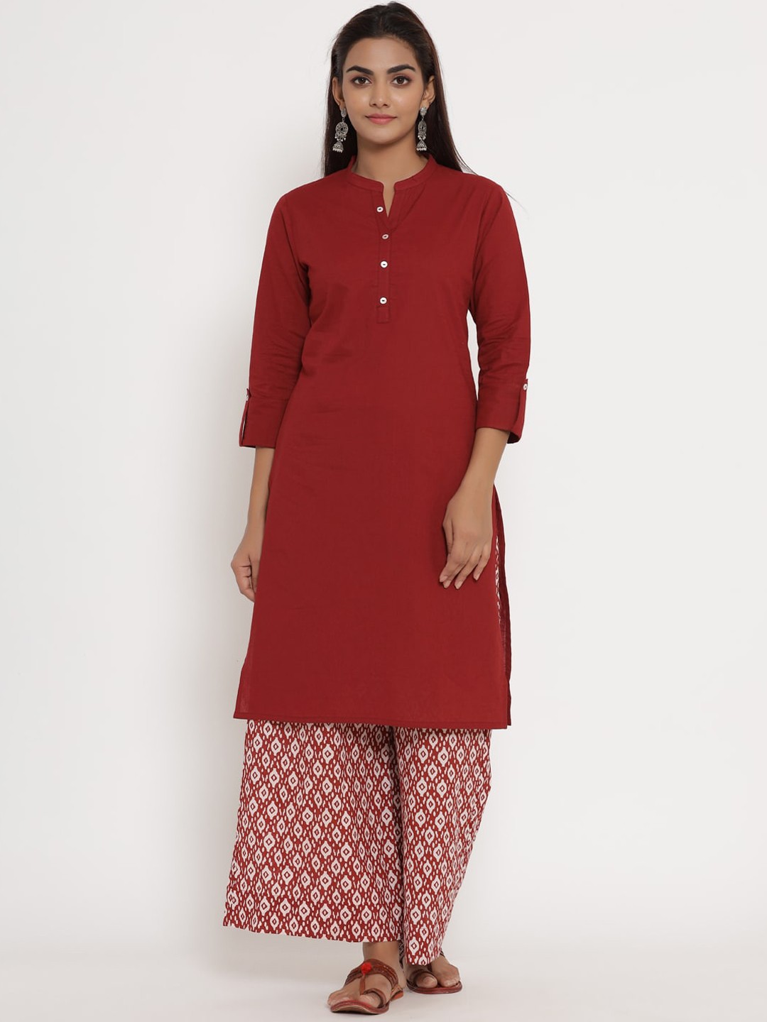 

Sangria Women Red Pure Cotton Kurta with Palazzos