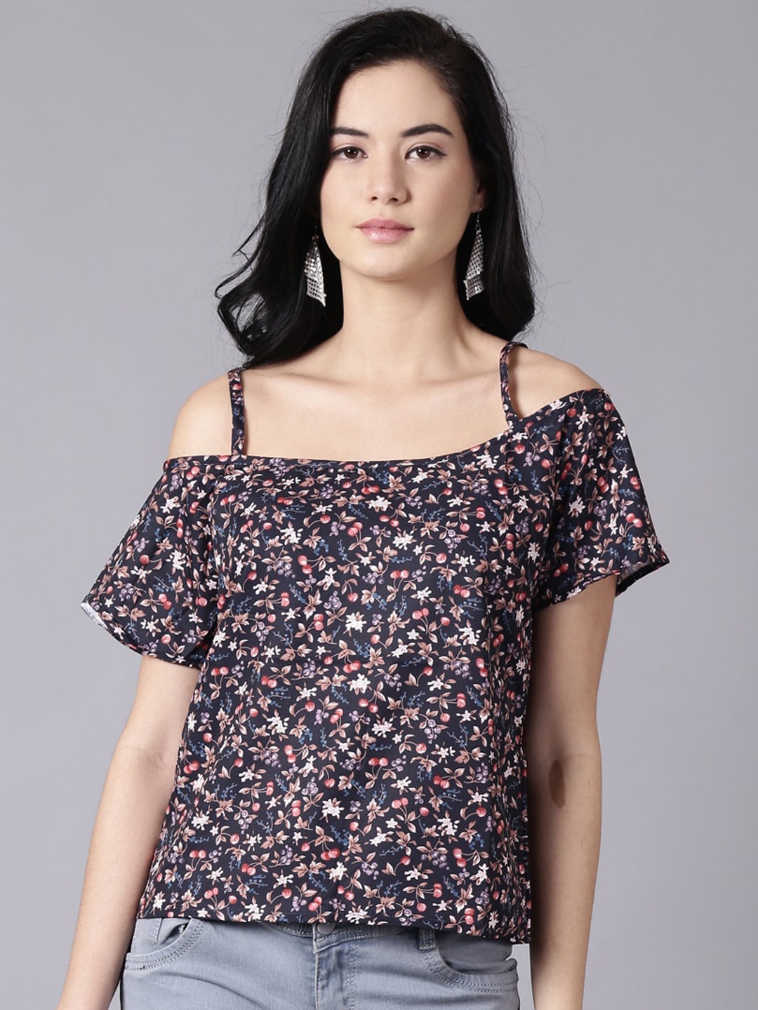 

AASI - HOUSE OF NAYO Navy Blue Crepe Bardot Top