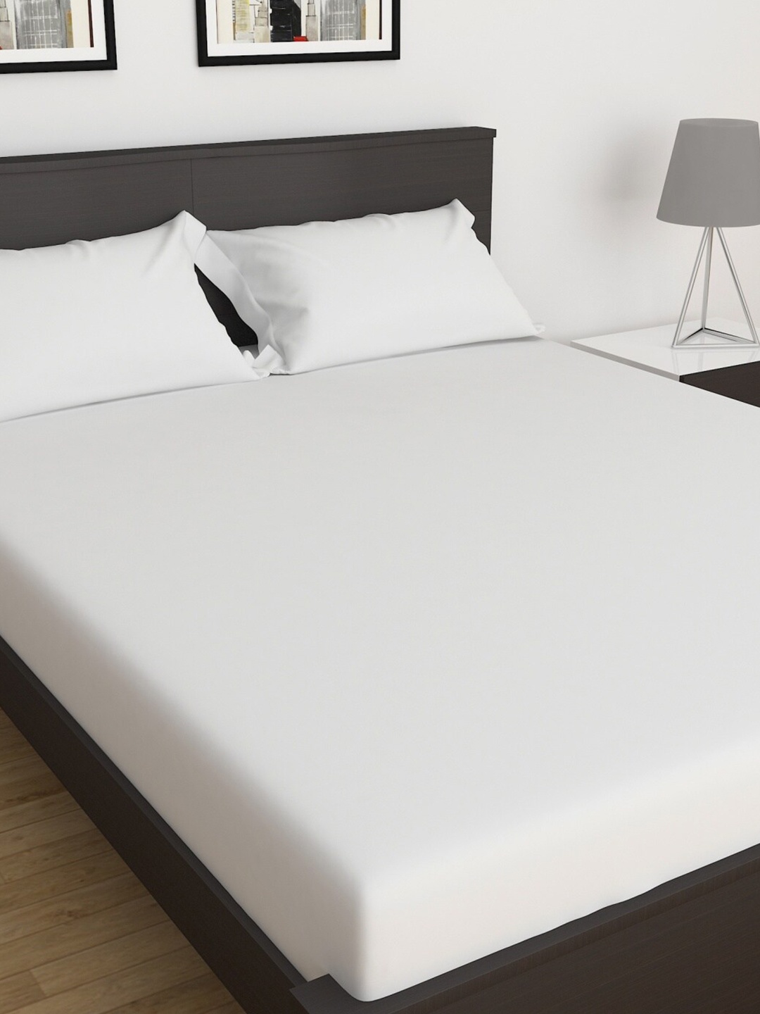 

Home Centre Set Of 3Pcs Marshmallow Solid Cotton 154 Tc Queen Fitted Sheet, White