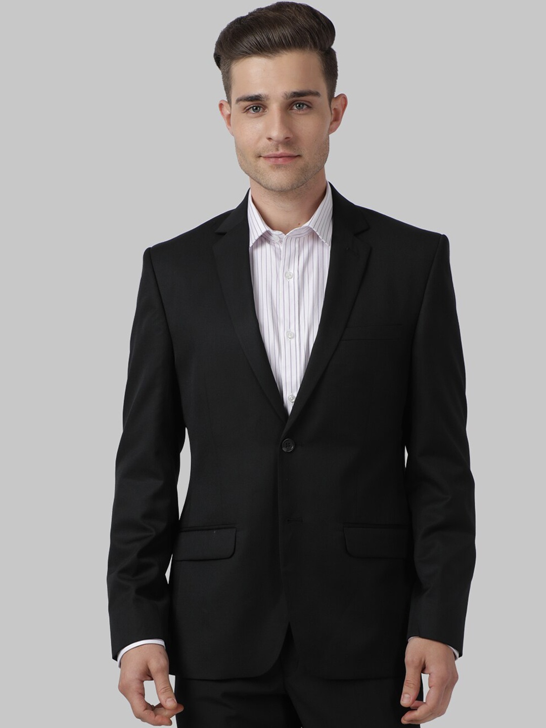

Park Avenue Men Black Solid Single-Breasted Formal Blazer