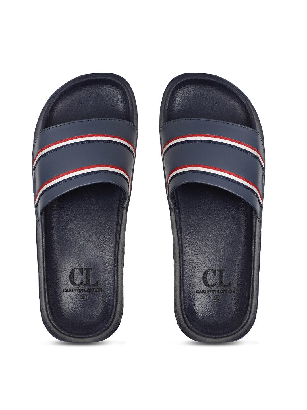 

Carlton London Men Navy Blue & Red Striped Sliders