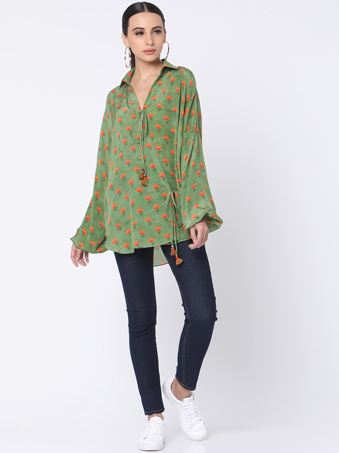 Masaba Green Crepe Shirt Style Top