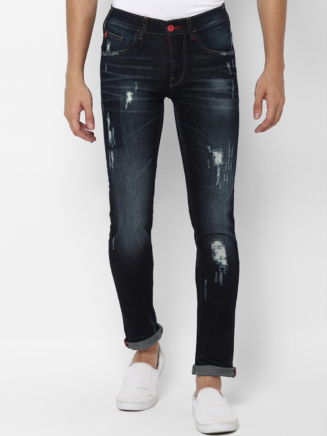 

Allen Solly Men Navy Blue Skinny Fit Mildly Distressed Light Fade Jeans
