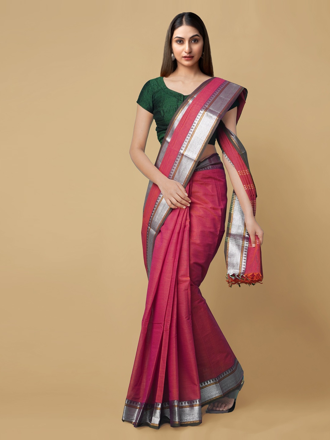 

Unnati Silks Red Pure Cotton Chettinad Saree