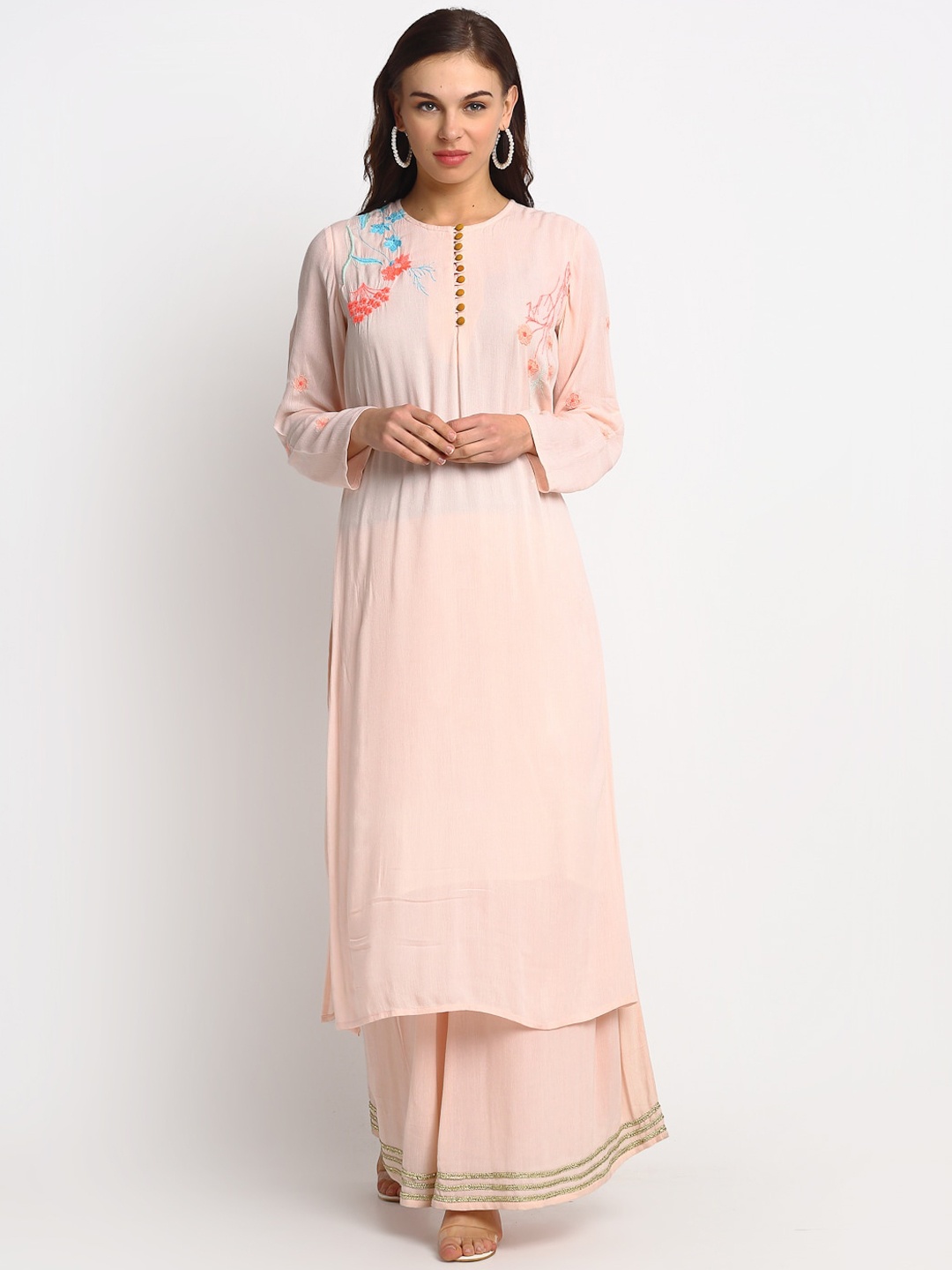 

REME Women Pink Floral Embroidered Kurta with Palazzos
