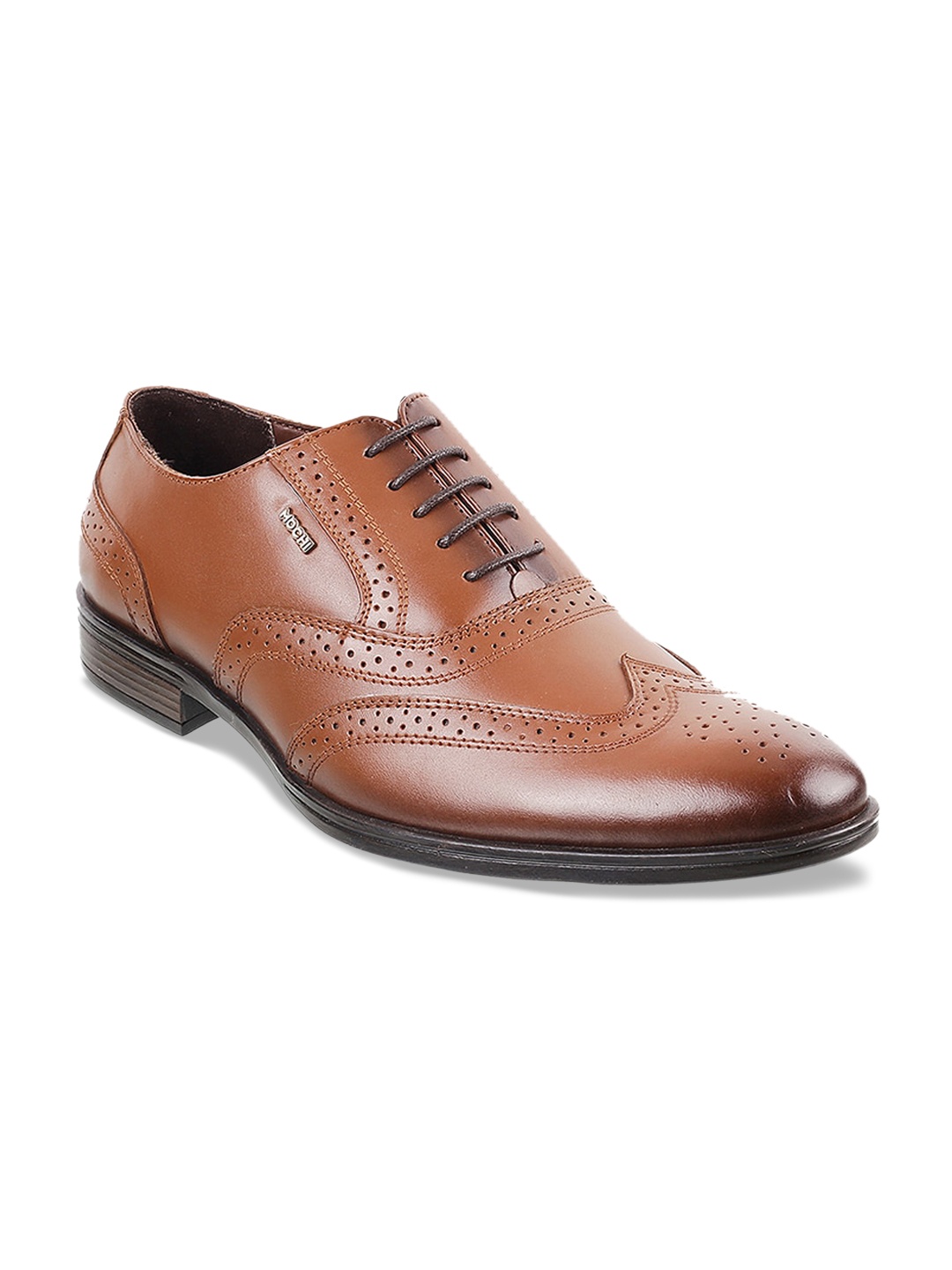 

Mochi Men Tan Brown Textured Leather Formal Brogues
