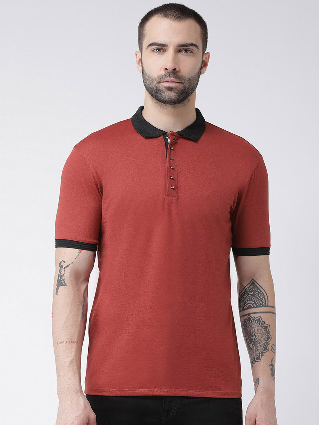 

Rex Straut Jeans Men Maroon Polo Collar Slim Fit T-shirt
