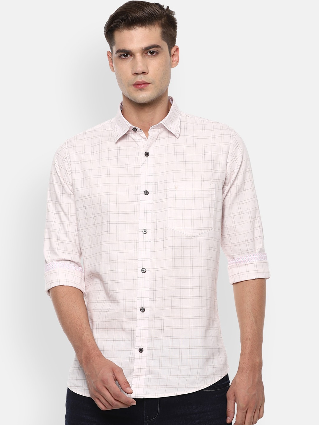 

Van Heusen Sport Men Pink Slim Fit Checked Cotton Casual Shirt