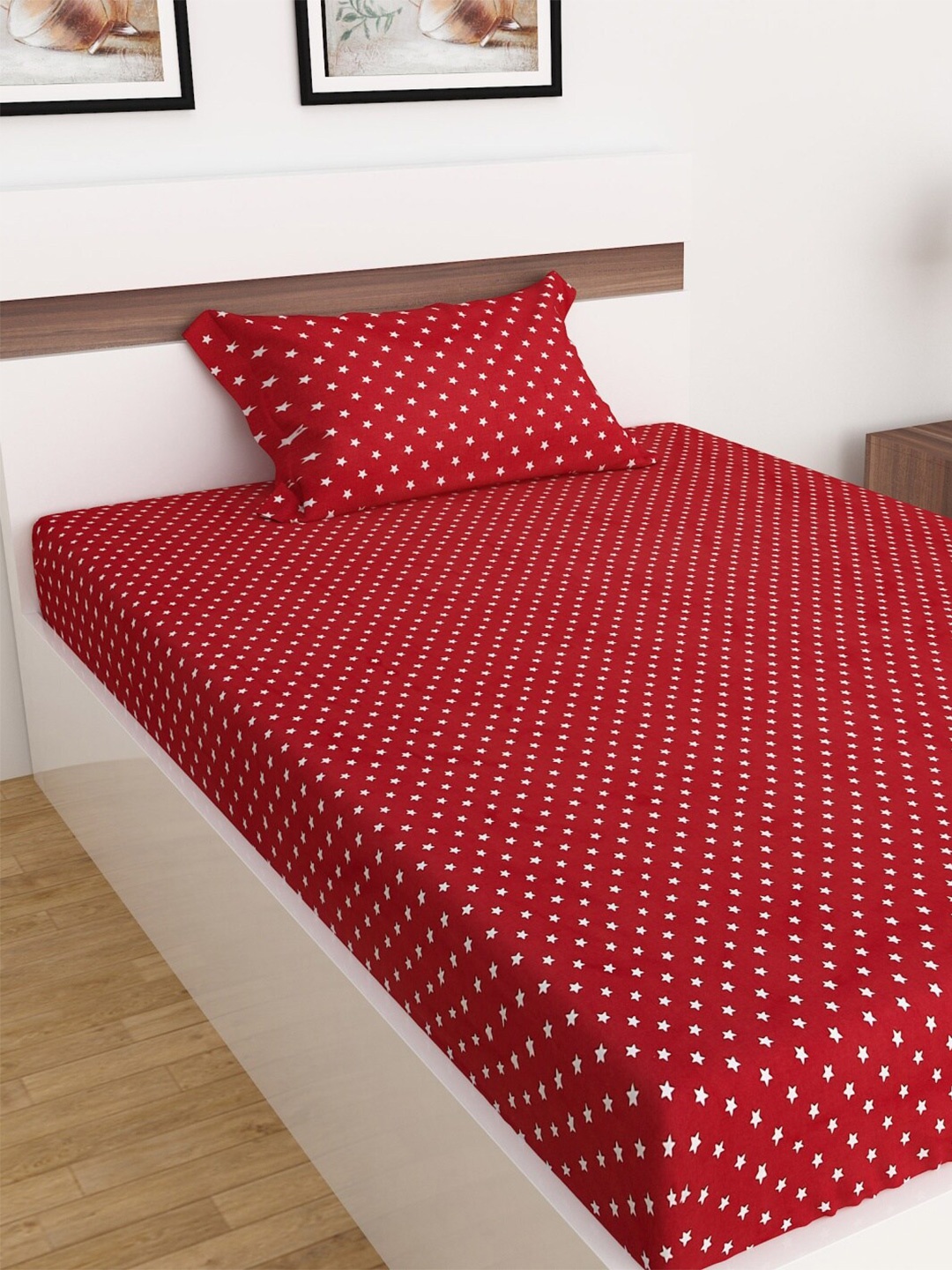 

Home Centre Red & White Conversational 150 TC Single Bedsheet with 1 Pillow Covers