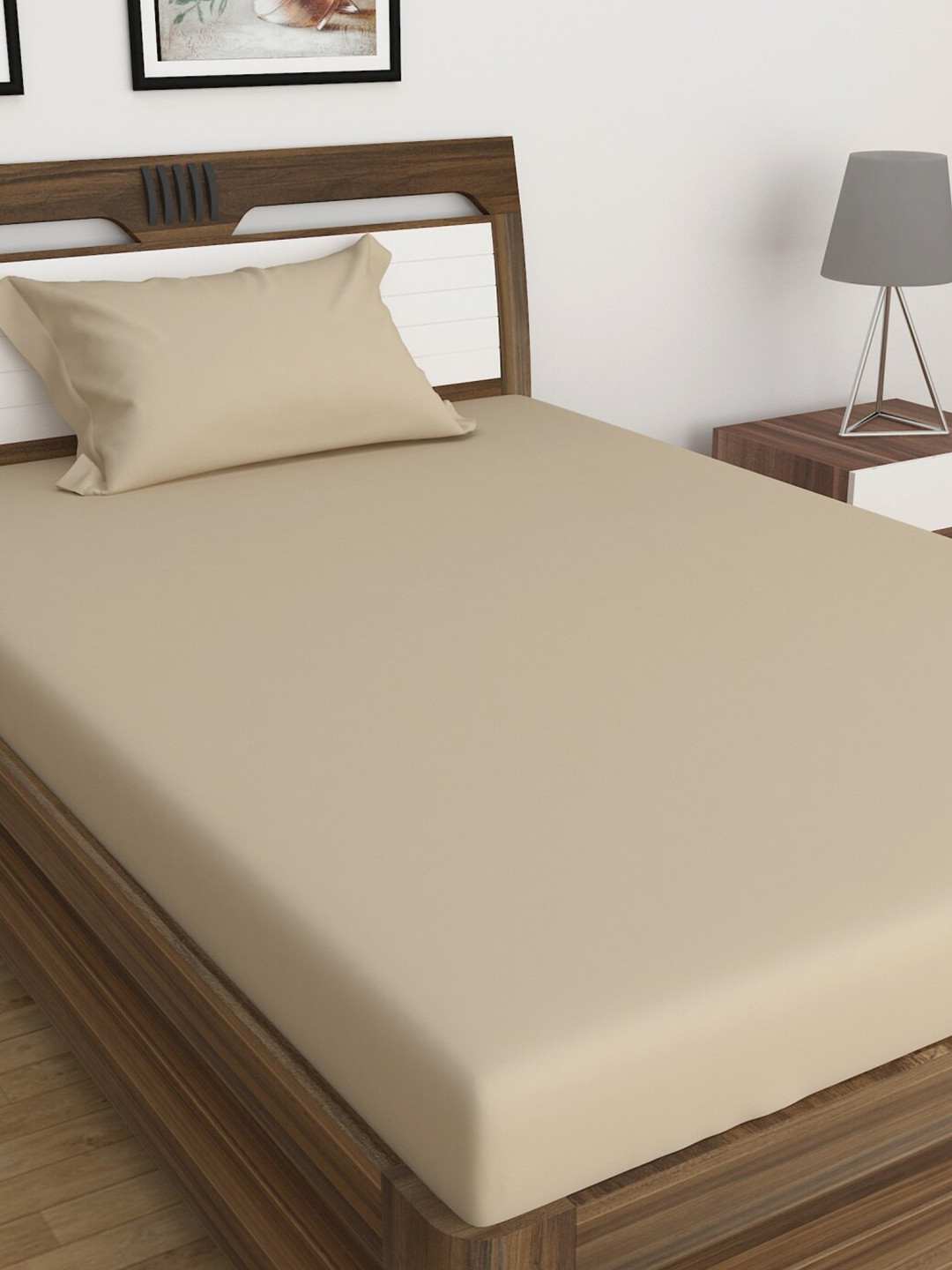 

Home Centre Beige Solid Flat 150 TC Cotton Single Bedsheet with 1 Pillow Cover