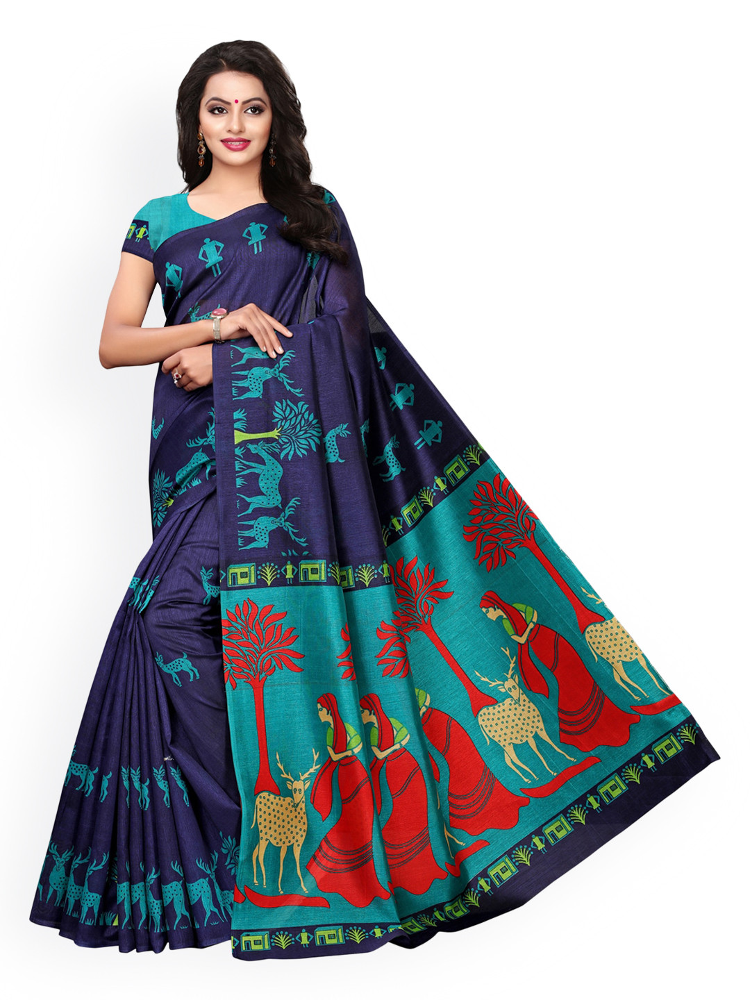 

KALINI Blue & Red Ethnic Motifs Saree