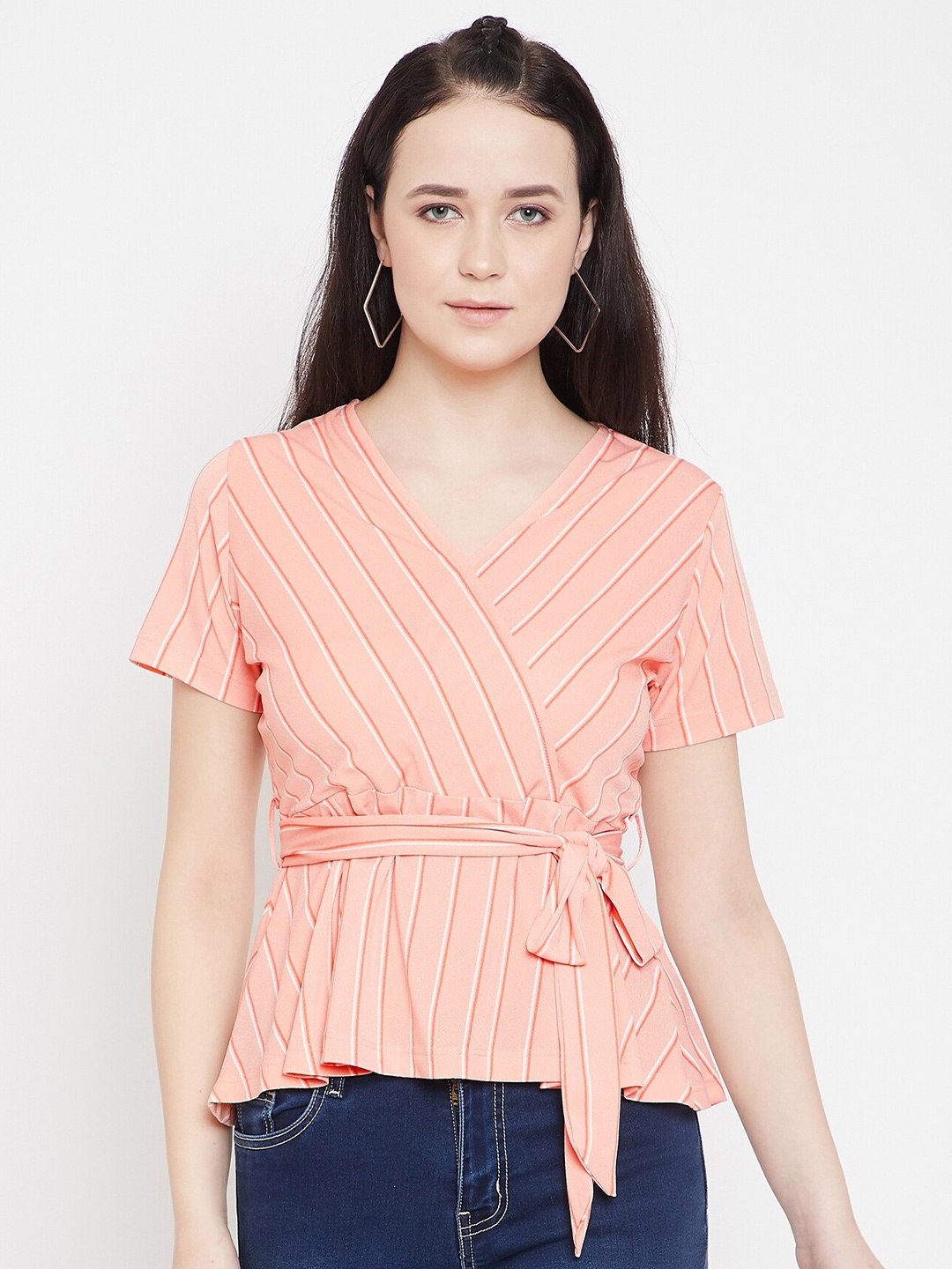 

Madame Peach Striped Wrap Top