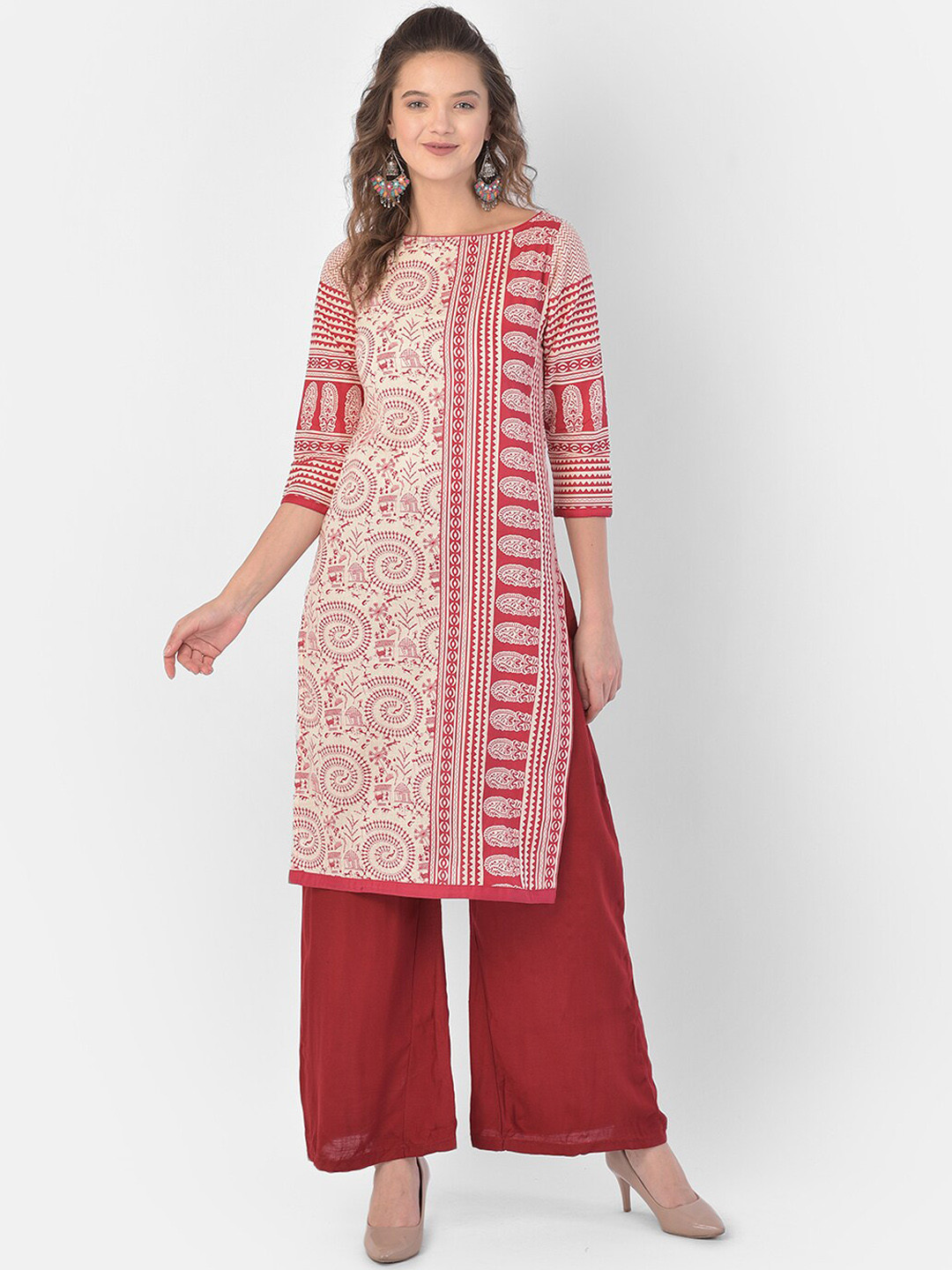 

Ojjasvi Women Yellow & Red Ethnic Motifs Printed Kurta
