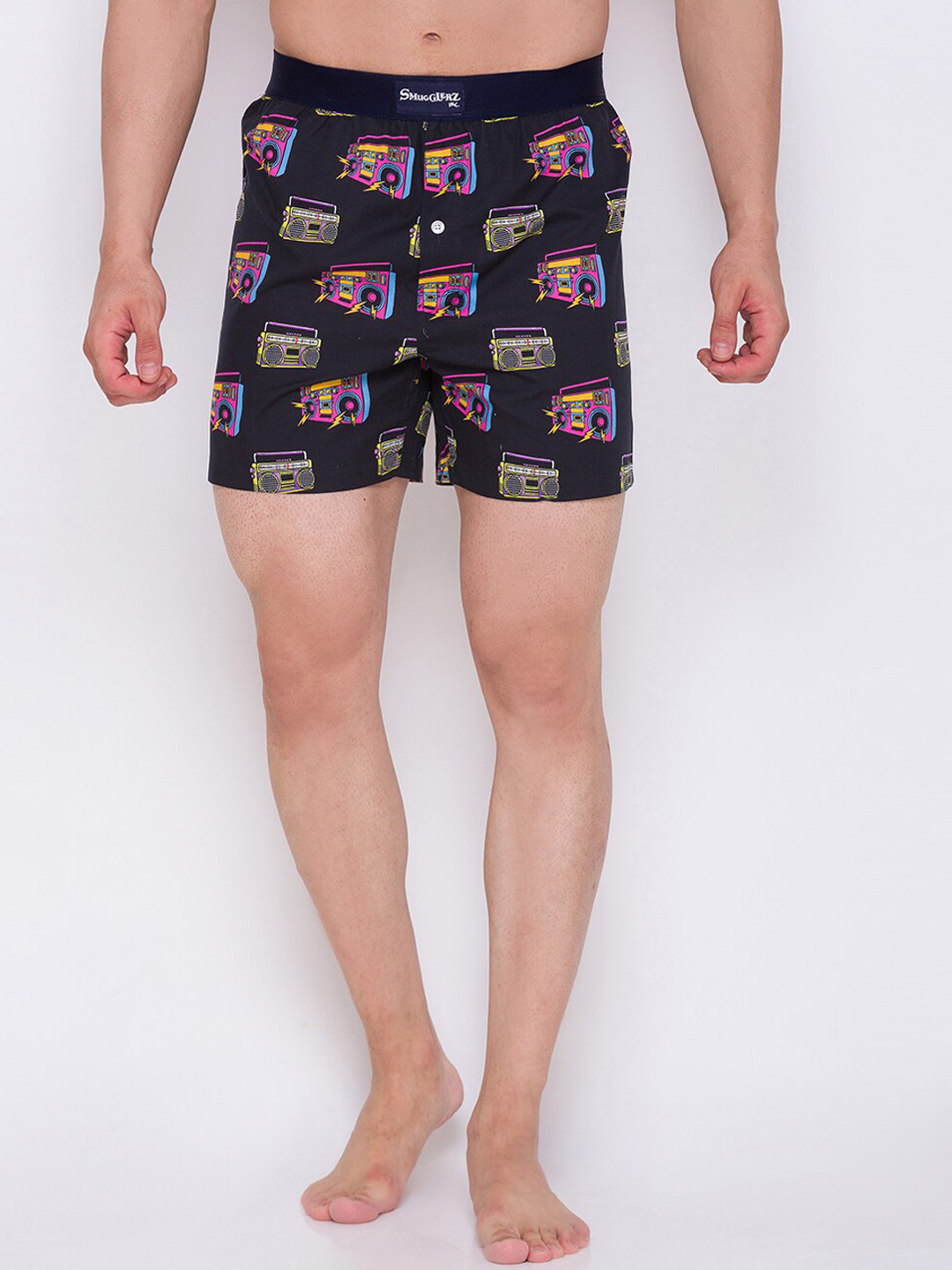 

Smugglerz Men Black & Pink Printed Comfort-Fit Pure Cotton Boxers BoomBox