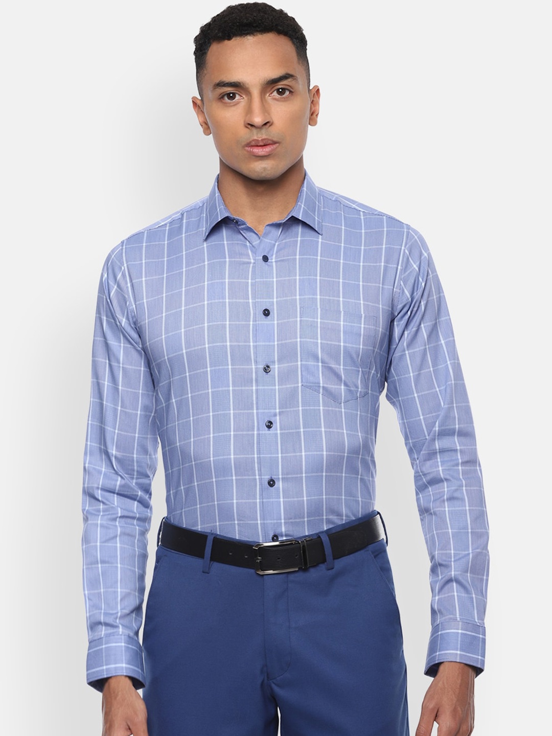 Van Heusen Men Blue Slim Fit Checked Casual Shirt