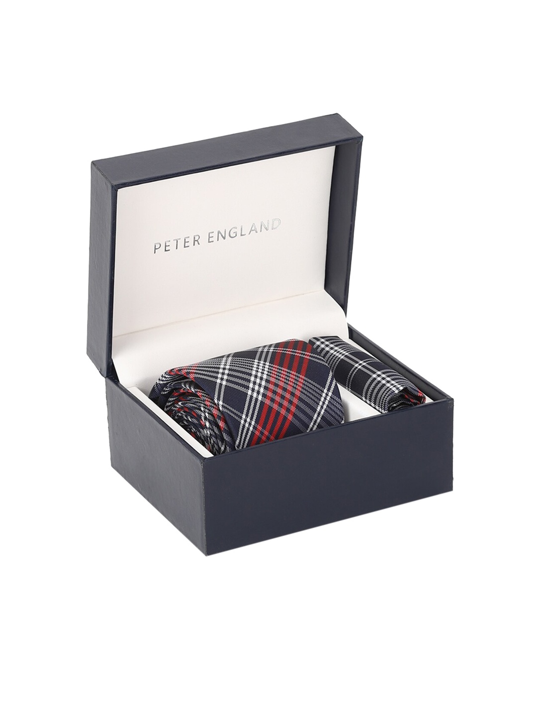

Peter England Men Navy Blue & Red Checked Accessory Gift Set