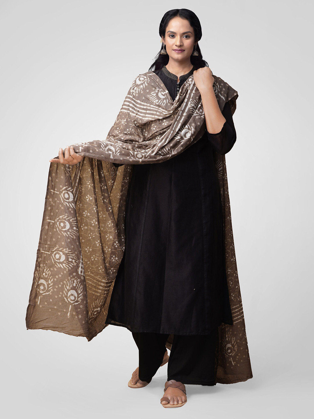 

Unnati Silks Brown & White Printed Pure Cotton Dupatta