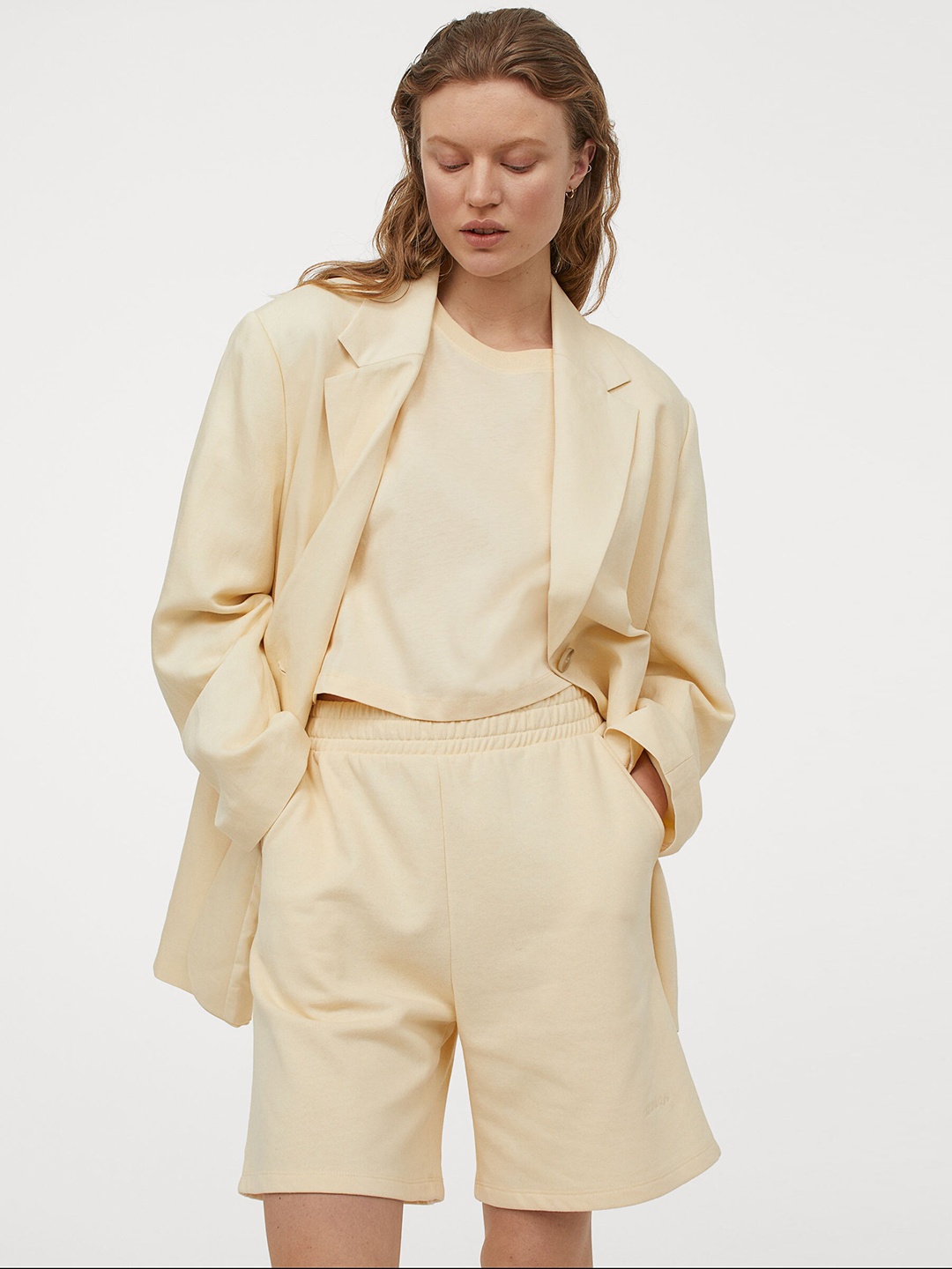 

H&M Women Yellow Solid Sweatshirt Shorts