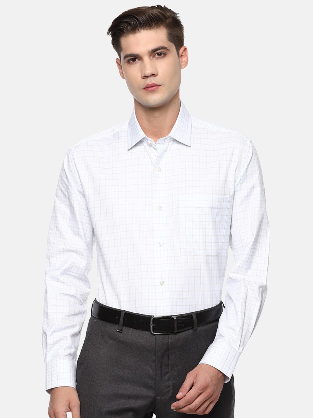 Luxure by Louis Philippe Men Blue Checked Casual Shirt
