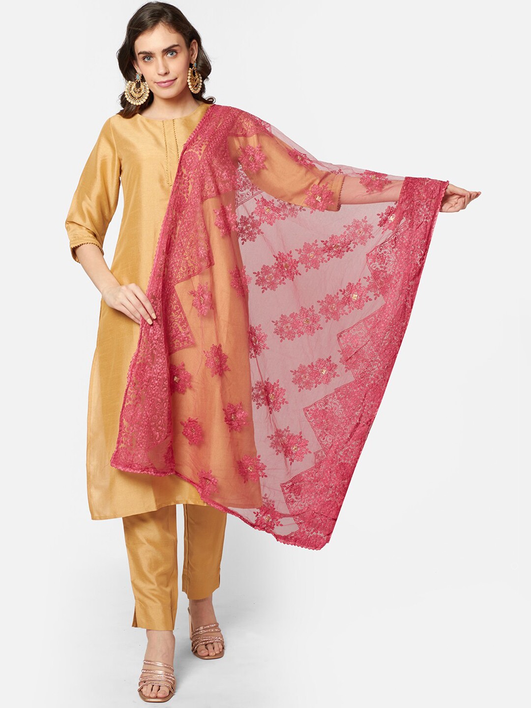 

Dupatta Bazaar Pink Embroidered Dupatta with Chikankari