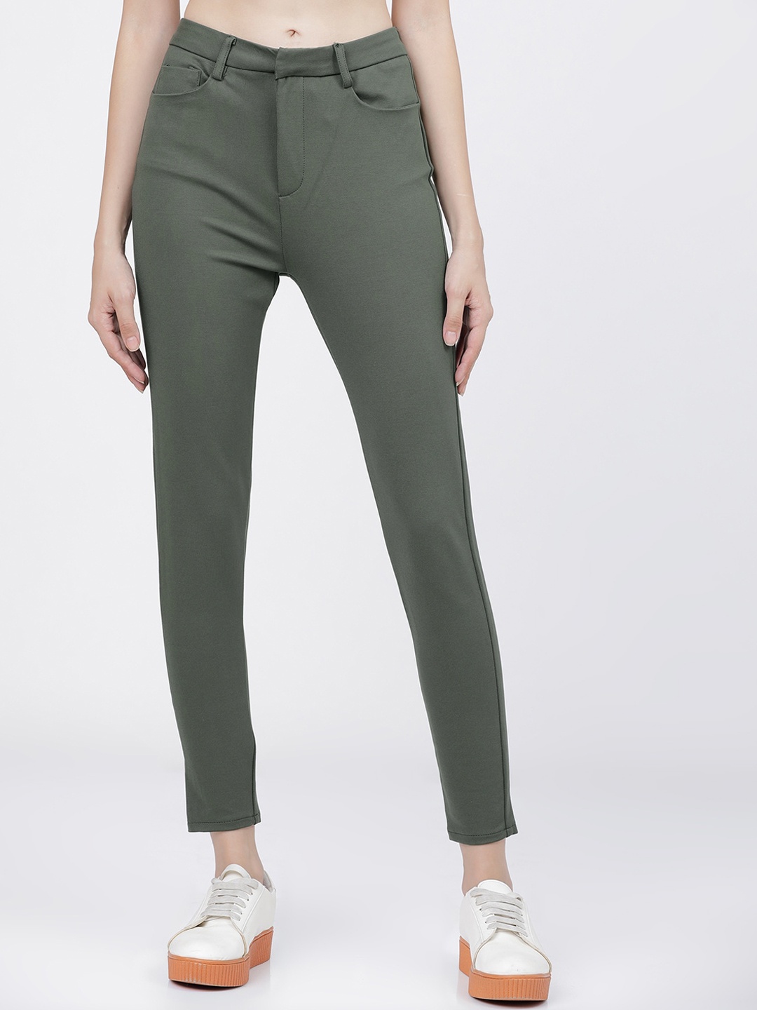 

Tokyo Talkies Women Olive Slim Fit Regular Trousers