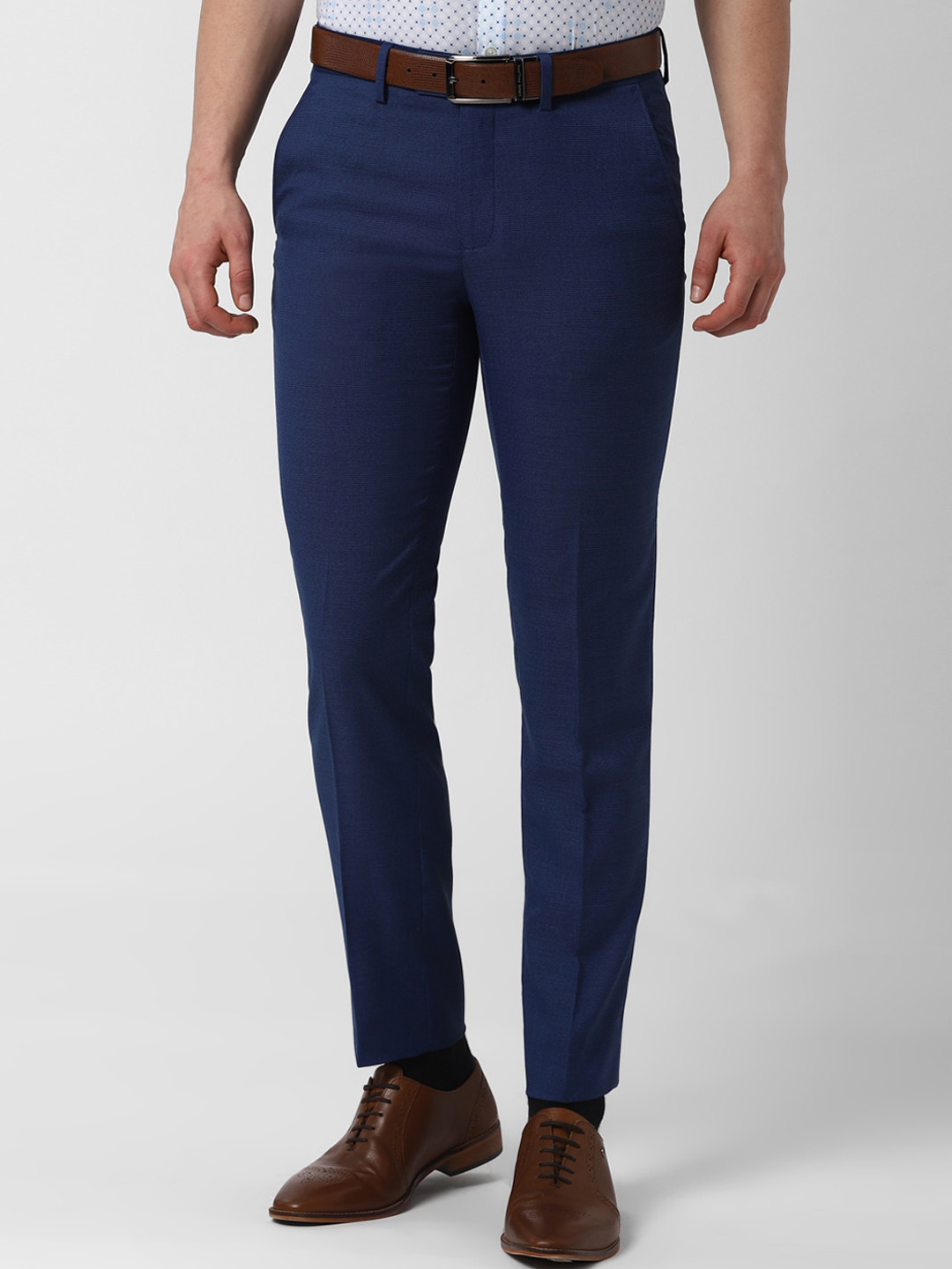 

Peter England Elite Men Blue Textured Slim Fit Formal Trousers