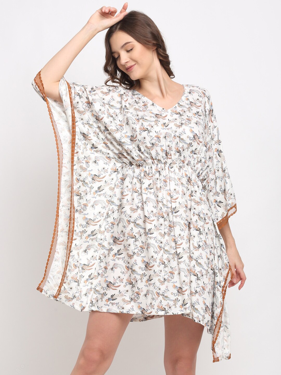 

EROTISSCH White Printed Kaftan Nightdress