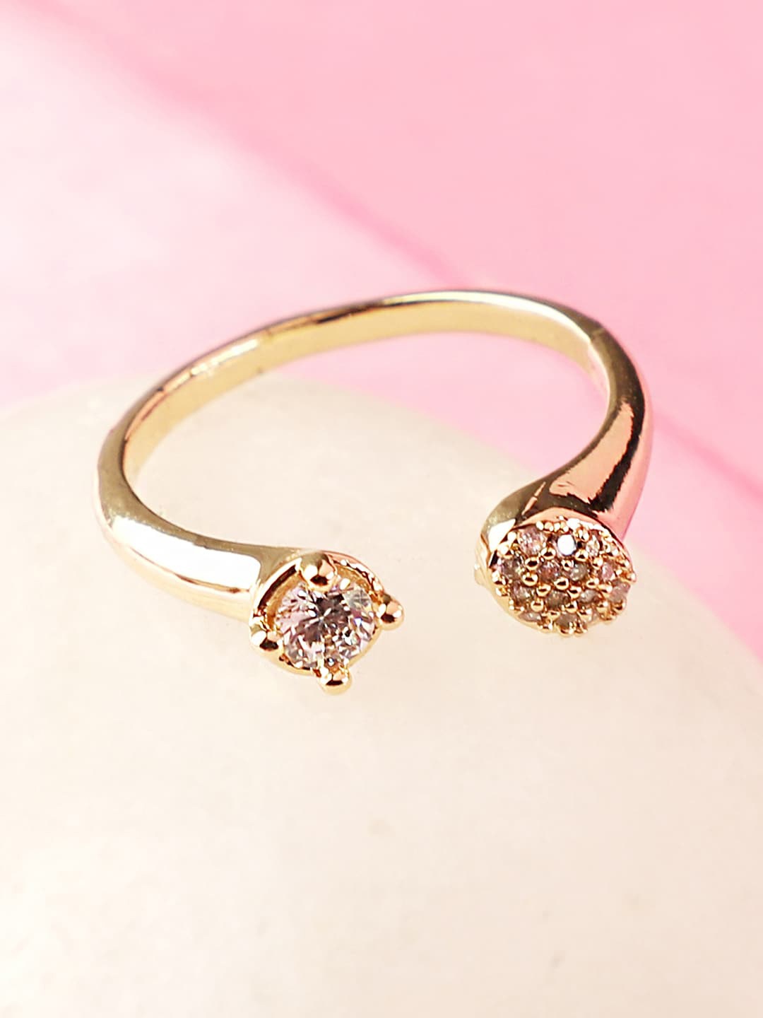 

ANIKAS CREATION Gold-Plated & White Stone-Studded Adjustable Finger Ring