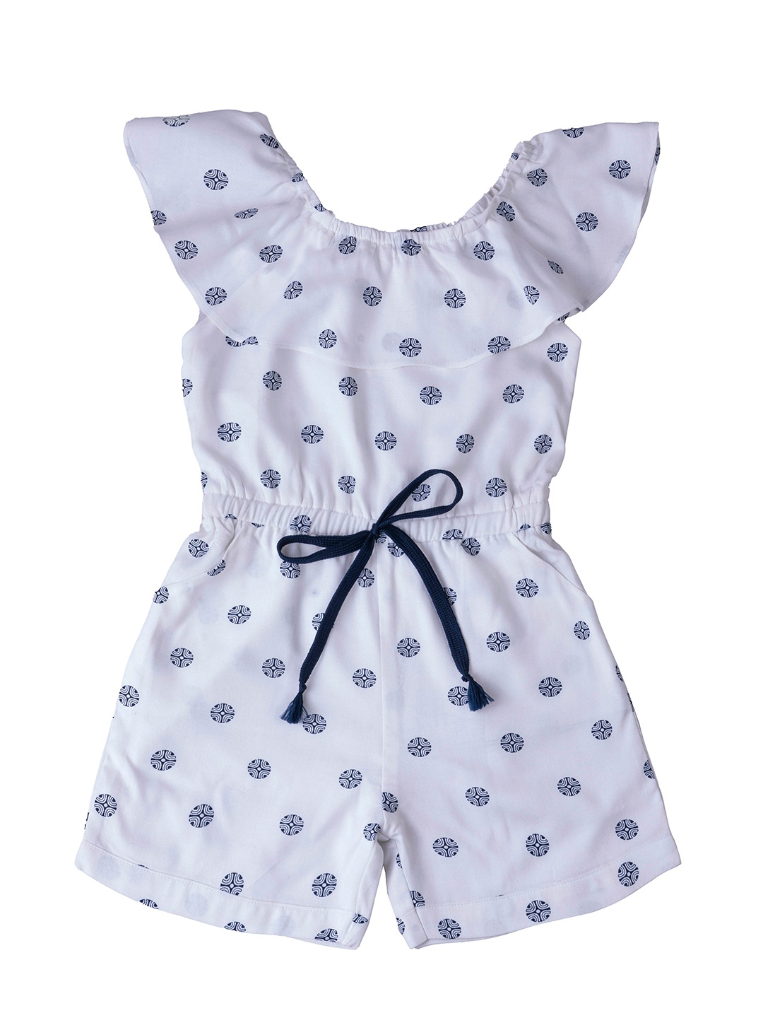 

Hunny Bunny Girls White & Navy Blue Printed Jumpsuit