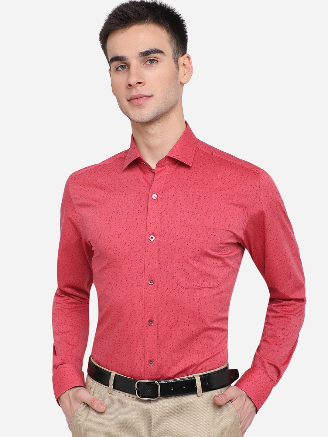 

METAL Men Red Slim Fit Printed Cotton Formal Shirt