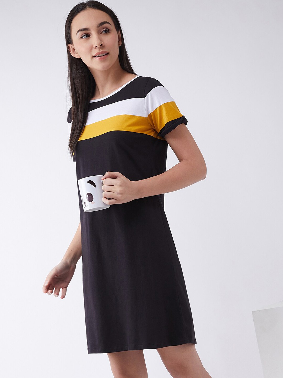 

Miss Chase Black & White Colourblocked T-shirt Dress