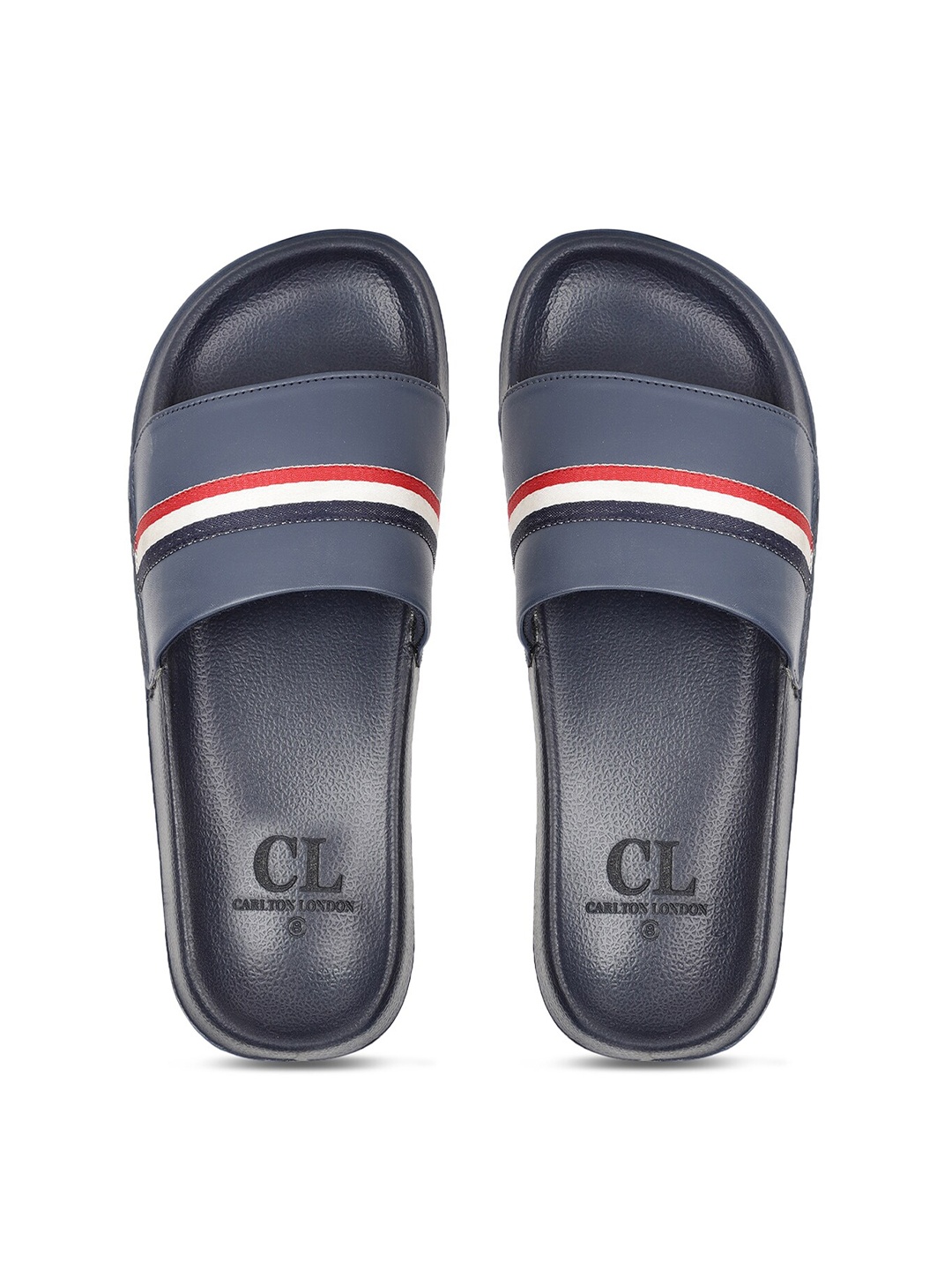 

Carlton London Men Navy Blue & White Striped Sliders