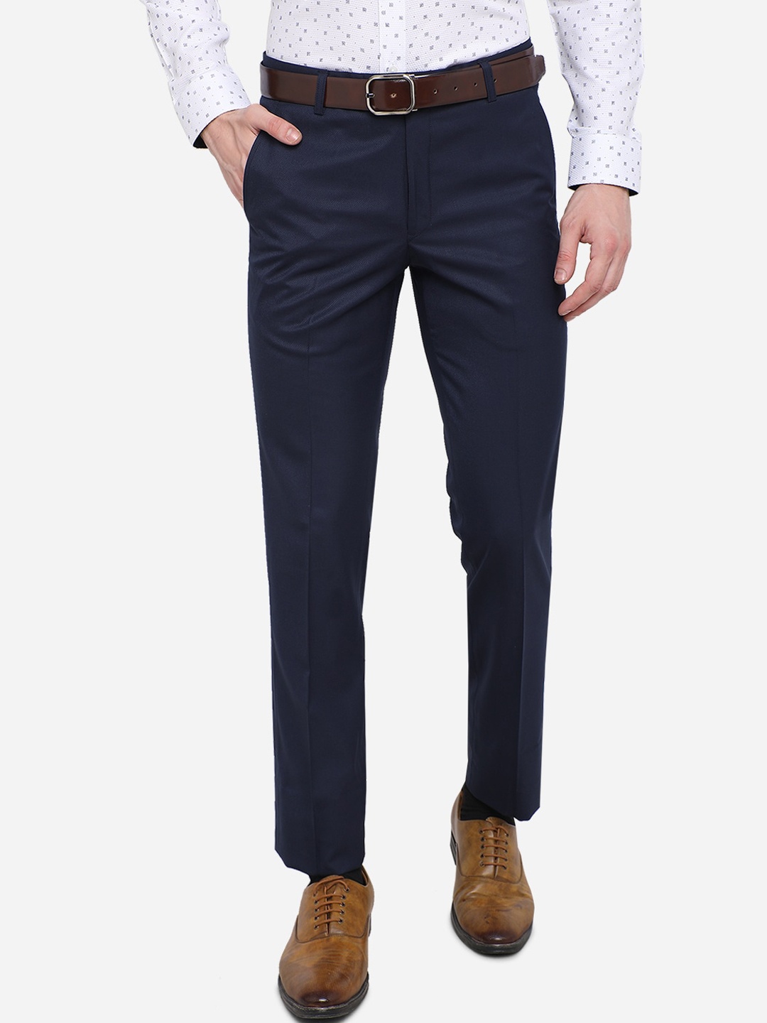 

METAL Men Navy Blue Slim Fit Formal Trousers
