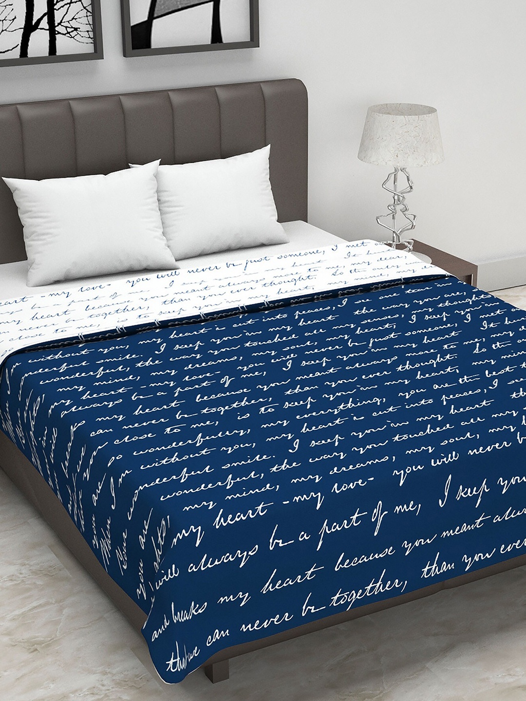 

Divine Casa Navy Blue & White AC Room 110 GSM Double Bed Dohar