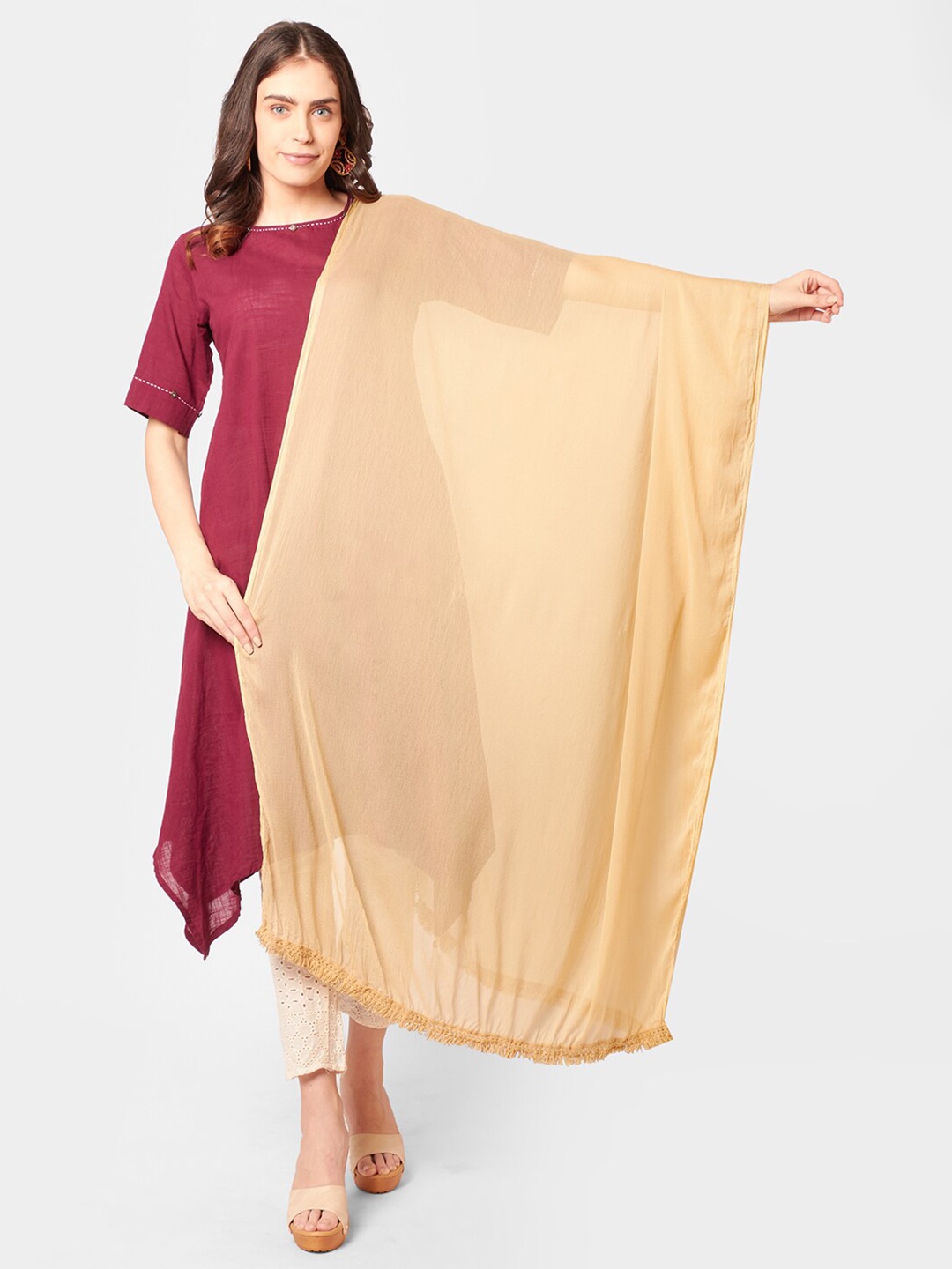 Dupatta Bazaar Women Beige Solid Chiffon Dupatta