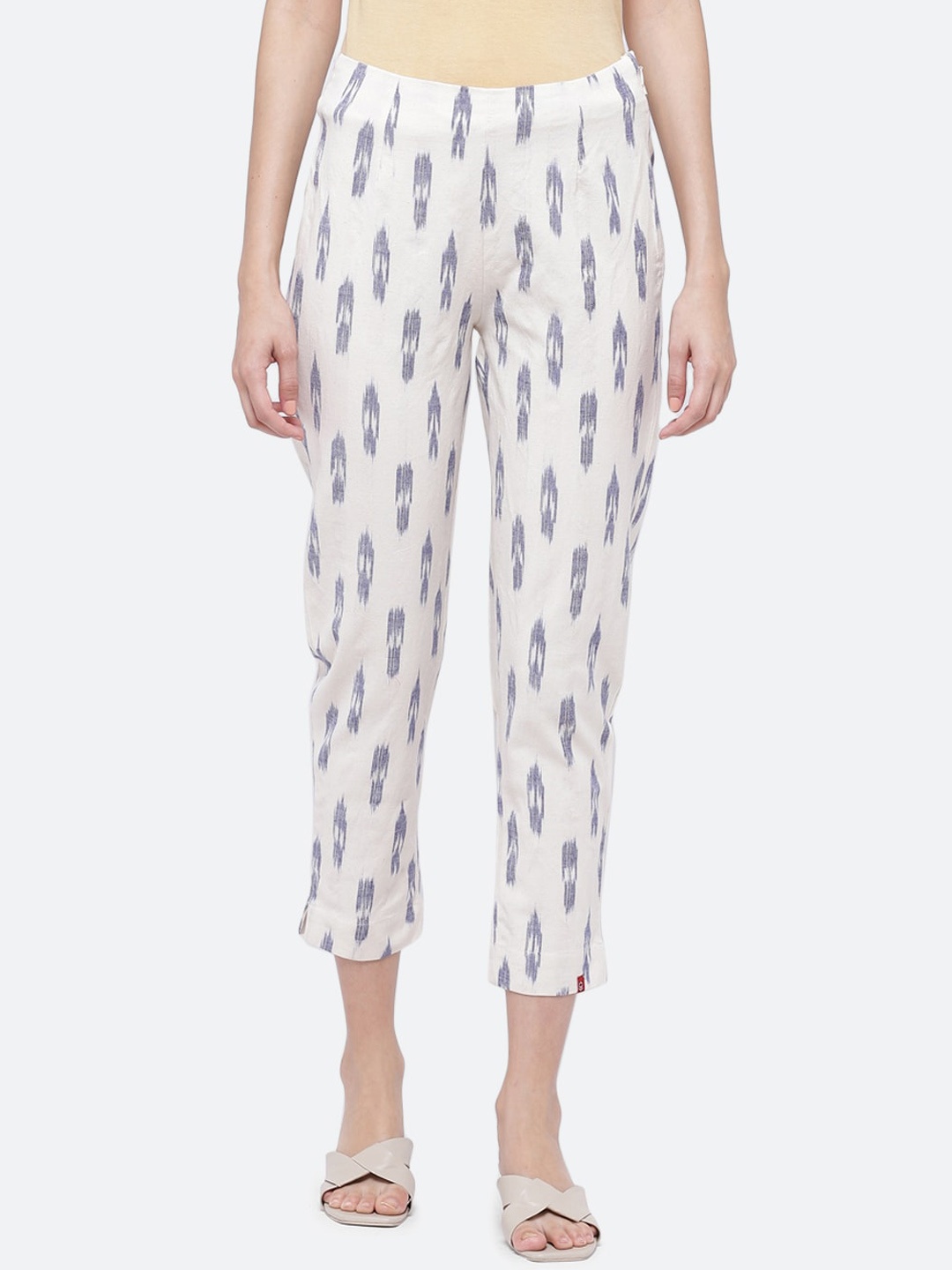

Biba Women Off White Printed Regular Trousers
