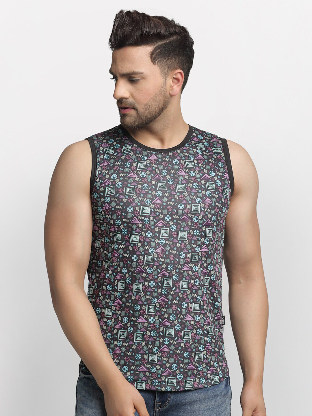 

Rigo Men Printed Cotton Innerwear Vests, Black