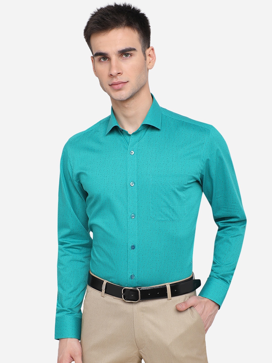 

METAL Men Slim Fit Printed Casual Pure Cotton Shirt, Green