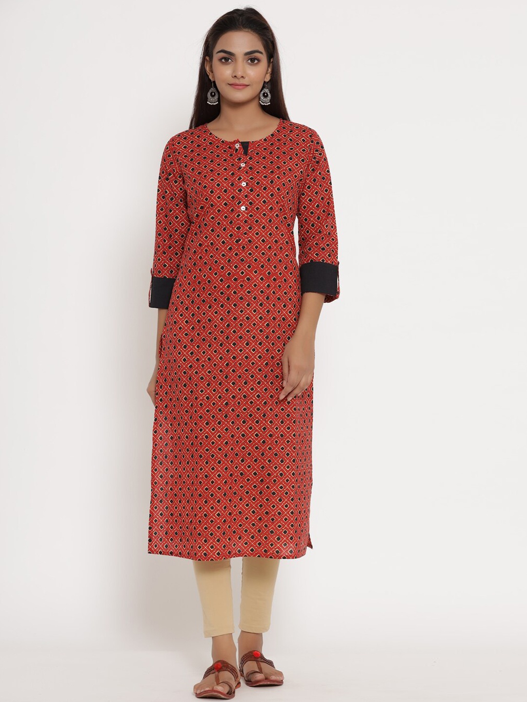 

Sangria Women Red Ethnic Motifs Printed Thread Work Kurta